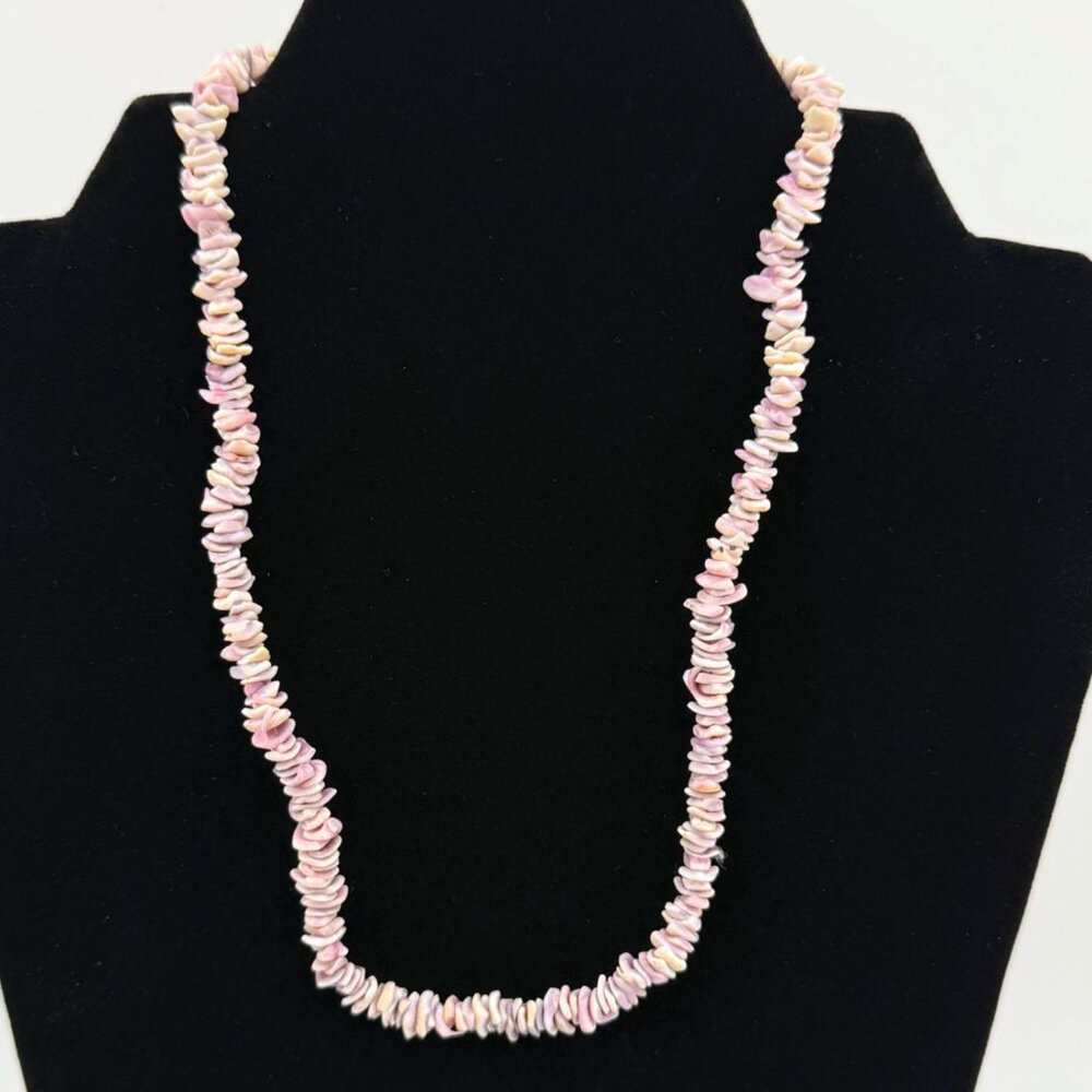 Pink & White Shell Chip Beaded Necklace 18" Non-Magnetic Barrel Clasp Jewelry